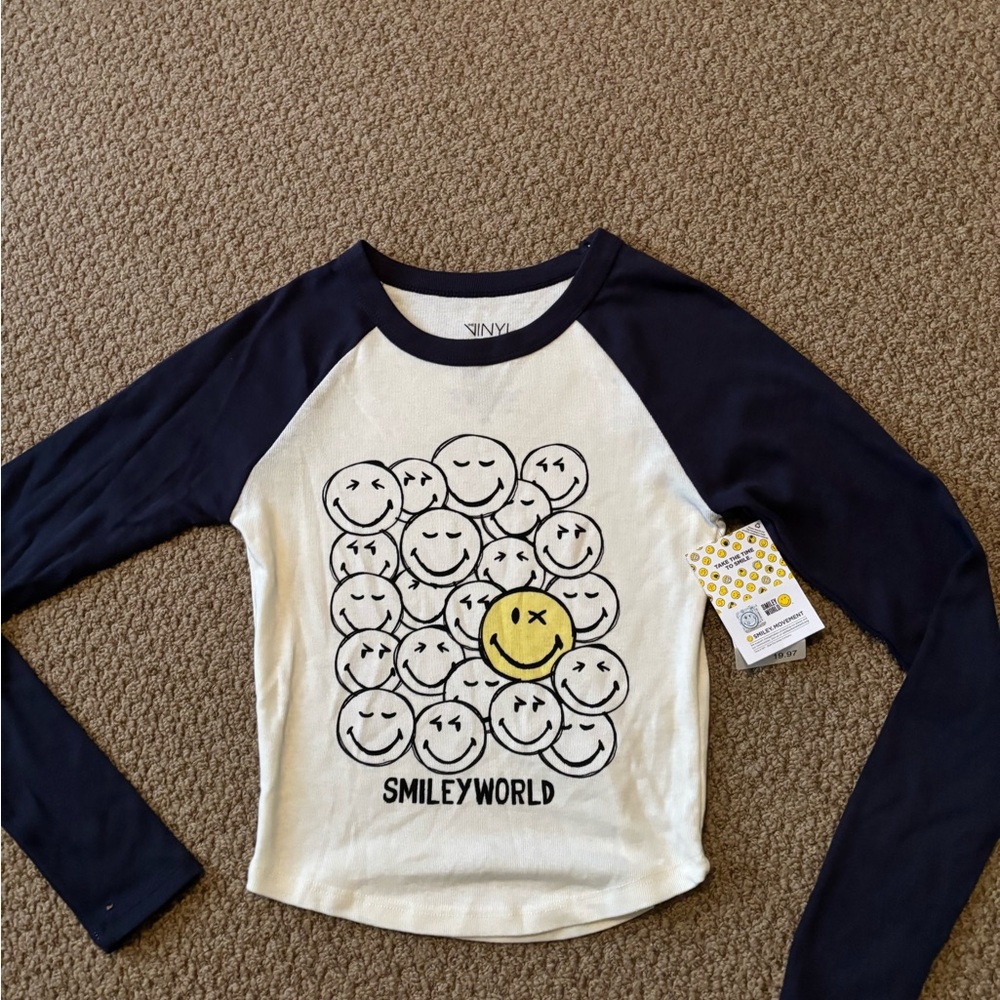 Woman’s Smiley World Long Sleeve Shirt - Navy and White - Picture 1 of 4